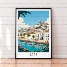 Listing image for Faro Portugal Art Illustration Print Unframed Faro Travel Poster Decor