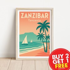 Listing image for Zanzibar Travel Print, Travel Poster, Retro Wall Art, Home Decoration, Gift, A3
