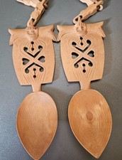 Listing image for Vintage? Hand Carved Norwegian Wedding Spoons Scandinavian Folk Art Collectible