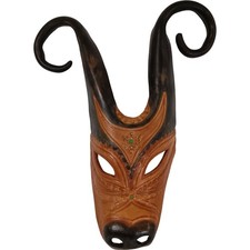 Listing image for Handcrafted Decorative Brown and Black Animal Mask with Scroll Horns - Preloved