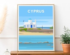 Listing image for Cyprus Art Print, Protaras Cyprus Travel Poster, Wall Art Original Illustration