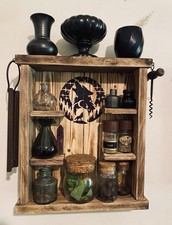 Listing image for Handmade Rustic Wooden Apothecary Shelf - Wolf & Moon Witchy Kitchen Decor