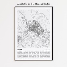 Listing image for Leon City Map Print, Guanajuato Travel Poster, Modern Map, Wall Decor Art