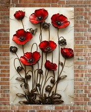 Listing image for POPPY 2D METAL WALL ART PICTURE PLAQUE HOME GARDEN WALL DECORATION POPPIES