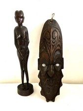 Listing image for Oceanic Papua New Guinea Tribal Art Wood Mask/African Ebony Woman Figurine Wall