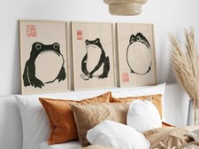 Listing image for Set of 3 Matsumoto Hoji Frog Prints, Funny Animal Poster, Japanese Vintage Art