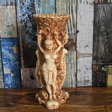 Listing image for Vintage Ornate Asian Vase - Hand Carved Temple Maiden Figures - Decorative