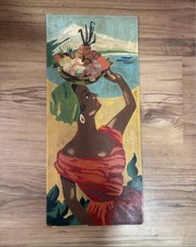 Listing image for Vintage Folk Art Painting Caribbean Fruit Seller Wall Art – Hand Painted