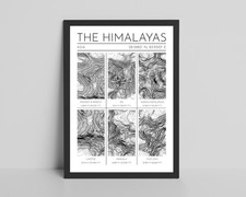 Listing image for The Himalayas Range Contour Map Glossy Print - Nepal, Asia Mountains Topography