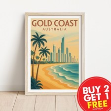 Listing image for Gold Coast Australia Retro Travel Print, Retro Travel Poster, Art Collage, Gift,