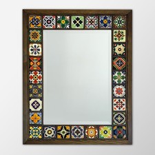 Listing image for Mediterranean Mosaic Mirror Handmade Ceramic Wood Frame Wall Art Decor Gift