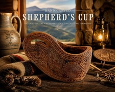 Listing image for Hand Carved Wooden Shepherd Cup Balkan Folk Art Rustic Vessel Decor