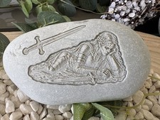 Listing image for 3D Engraved Lady Knight Pebble Stone Ornament | Medieval Warrior Garden Decor