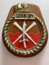 Listing image for Vintage HMS LEDBURY Royal Navy Shield Plaque Wood & Plaster Naval Memorabilia