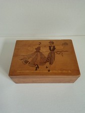 Listing image for Vintage Wooden Trinket Box Inlaid Marquetry Design Latvian Folk Costume