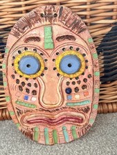 Listing image for Vintage Tribal Face Plaque Hand Painted Folk Art Decorative Hanging Ornament