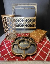 Listing image for Retro Vintage Moroccan Style Vanity Decor Jewelry Holder Mirror Cylinder Doily