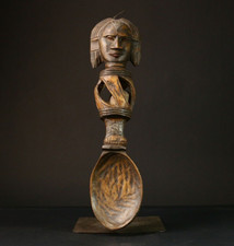 Listing image for African Ashanti Carved Spoon Unique Decorative Wooden Art Collectible -G3208