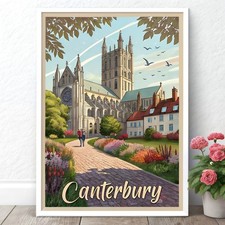 Listing image for Canterbury Cathedral Vintage Travel Poster - Unique English Heritage Art Print m