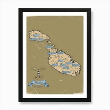 Listing image for Vintage Malta Map Art Print Framed Wall Art Poster Canvas Print Picture