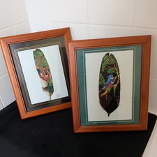 Listing image for Signed N. Garcia Panama Feather Art Set: Sloth & Kingfisher - Folk Decor