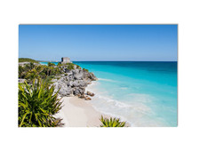 Listing image for Tulum Beach Wall Art Print – Turquoise Caribbean Coastline with Ruins Poster