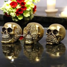 Listing image for Three Wise Gold Skull See Hear Speak No Evil Ornament Skulls Gothic Home Decor
