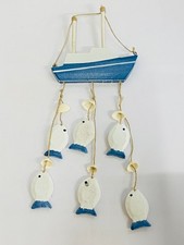 Listing image for Hanging Boat Mobile Wooden Wall Art Coastal Bathroom Seaside Shells Decor 52607