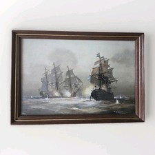 Listing image for Vintage Framed Maritime Sailing Ship Print Painting – Nautical Seascape Wall Art