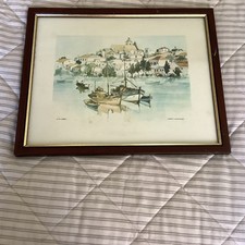 Listing image for Algarve Portugal Mediterranean Julio Amaro Framed Signed Art Print From 1980s.