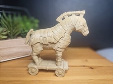Listing image for Trojan Horse on Wheels -Ancient Greek Mythology Decor, Wooden Style Art Figurine