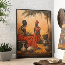 Listing image for African Village Ladies Wall Vintage Afrocentric Unique 0 3 Art Print Poster Deco