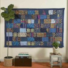 Listing image for Indian Blue Cotton Vintage Patchwork Ethnic Wall Tapestry Hanging 40" X 60"