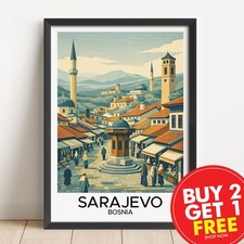 Listing image for Sarajevo Bosnia Travel Print, Vintage Wall Art, Home Decor, Art Deco Retro, A3,