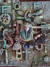 Listing image for Steampunk Wall Art Egyptian Style Wall Art Mixed Media Canvas .12 x 12in
