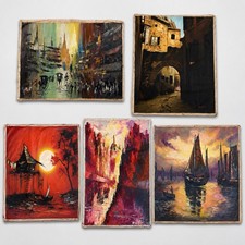 Listing image for Lot 5 Vtg Large Original Oil Paintings on Canvas Cityscape Seascape Asian Decor
