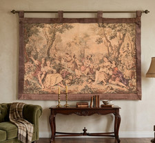 Listing image for Vintage French Tapestry Wall Hanging 2x3 Ft Romantic Scenic Woven Wall Art