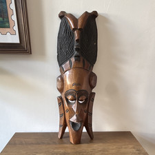 Listing image for Large Hand Carved African Tribal Mask Wooden Art Sculpture Ornament Statue Decor