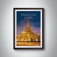 Listing image for Yangon Myanmar Travel Poster - Framed - Vintage - Bucket List Prints