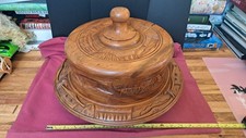 Listing image for Tiki Hand Carved Monkey Pod Wood Cake Stand Cover - Polynesian Island Decor