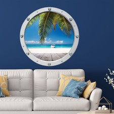 Listing image for Coconut Beach 3D Porthole Wall Stickers, Home Decor for Tropical Island Decals