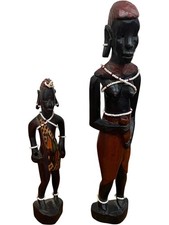 Listing image for African Carved Figurines Set Detailed Bead Decor Tribal Art Collectible