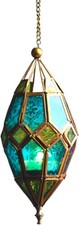 Listing image for Moroccan Style Hanging Glass Tealight Lantern (Medium Green/Blue)