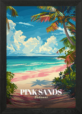 Listing image for Pink Sands Bahamas Travel Poster Framed Wall Art Poster Canvas Print Picture