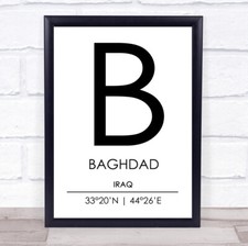 Listing image for Baghdad Iraq Coordinates World City Travel Quote Wall Art Print