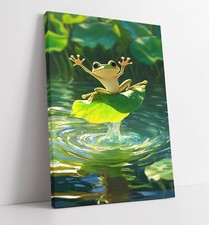 Listing image for FUNNY FROG JUMPING ON LEAF IN POND FRAMED CANVAS WALL ART PICTURE PRINT