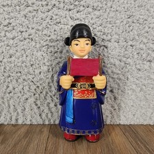 Listing image for Danisl Art Gallery Oriental Korean Figurine Blue Robe Red Scroll 4.5 Inch Decor