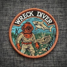 Listing image for WRECK DIVER Ocean Shipwreck Shark Diving 100% Embroidered Patch Badge Hook-Loop