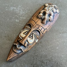 Listing image for 30cm Gecko Mask Carved Wooden Brown Work Painted Ethnic Tribal Tiki Wall Art