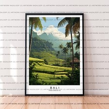 Listing image for Bali Indonesia Art Illustration Print Unframed Bali Fields Travel Poster Decor